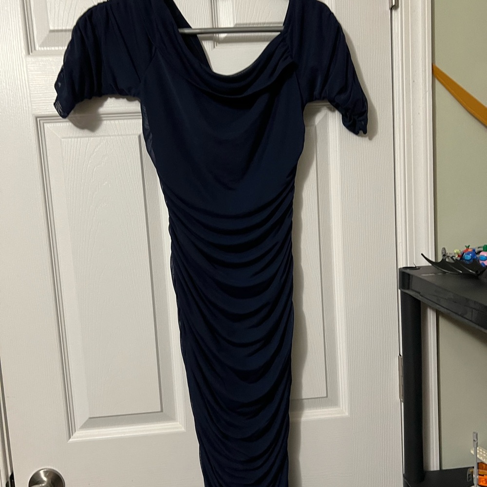 VENUS Blue Asymmetrical Ruched Bodycon Dress